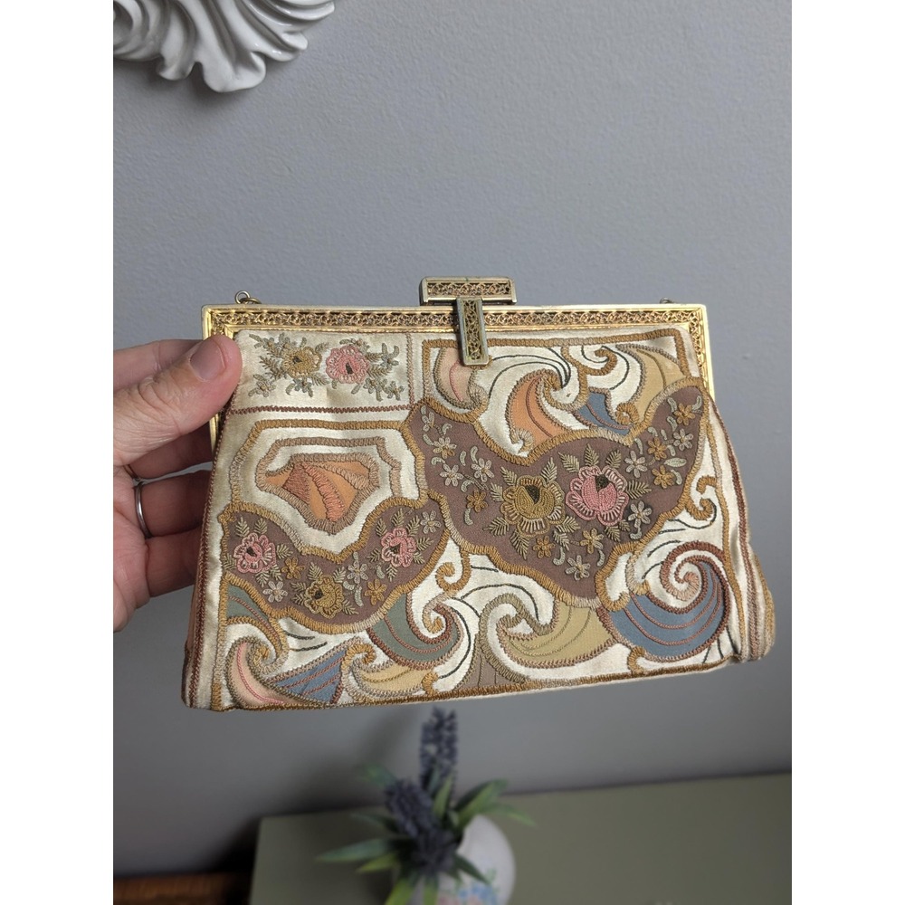 Vintage Beauvais French Tapestry Evening Bag Handmade Floral Purse